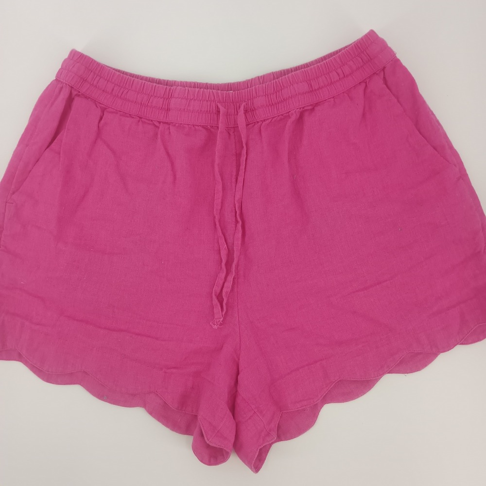 Crown & Ivy Pink Linen Blend Scalloped Hem Drawstring Shorts Small